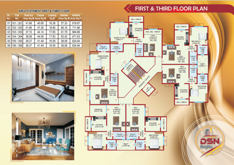 Floor plans for the first and third floors at DSN Heights, Sawarde