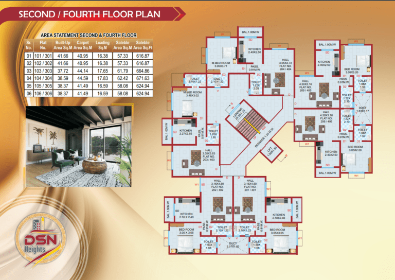 Floor plans for the second and fourth floors at DSN Heights, Sawarde